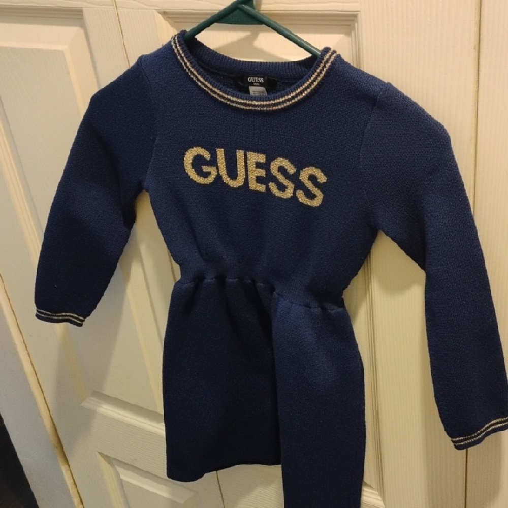 Guess Navy Sweater Dress with Gold Trim